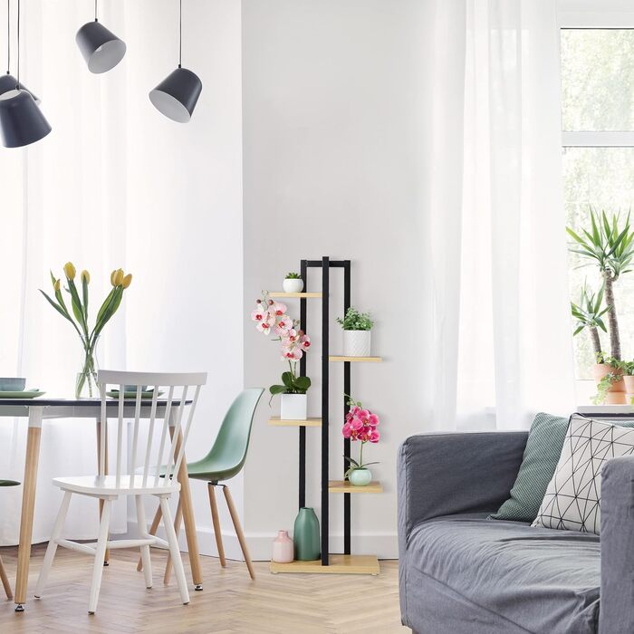Relaxdays Pflanzenregal, Blumentreppe mit 5 Ablagen, 117x43x22 cm, Stahl/MDF, Dunkelbraun