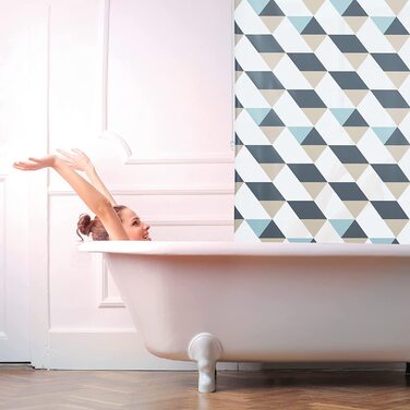 Relaxdays Duschrollo, 100x240 cm, Dreieck Muster, Seilzug, Flexible Montage, Duschvorhang für Badewanne & Fenster, bunt