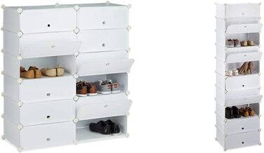 Relaxdays Schuhschrank, Kunststoff, 12 Fächer, 108x94x37 cm, Weiß