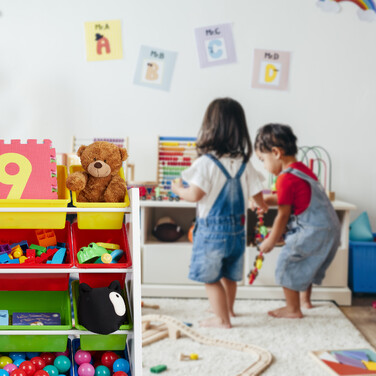 Relaxdays Kinderregal weiß mit Aufbewahrungsboxen