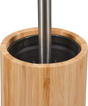 Relaxdays Silikon Toilettenbürste, antibakteriell, Klobürste mit Wechselbürstenkopf, Bambus Bürstenhalter, natur/silber, 1 St