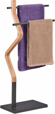 Relaxdays Handtuchständer, 2 Metallstangen, 85x43,5x20 cm, Stahl & MDF, Natur/Grau