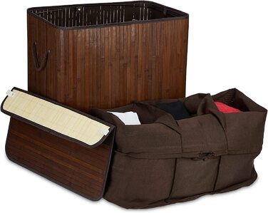 Relaxdays Wäschekorb, mit 3 Fächern, mit Deckel, rechteckiger Wäschesammler, HBT: 62 x 62,5 x 42,5 cm, aus Bambus,  10041530_49 (Braun)