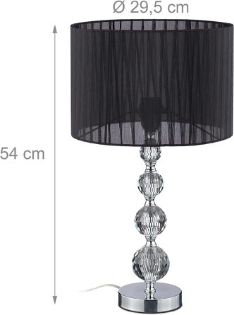 Relaxdays Tischlampe, Nachttischlampe im Kristalldesign, HxD 54 x 29,5 cm, E27 Fassung, Tischleuchte mit Schirm, schwarz