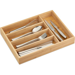 Relaxdays Besteckkasten, Bambus, 5 Fächer, HBT 5x35,5x26,5 cm