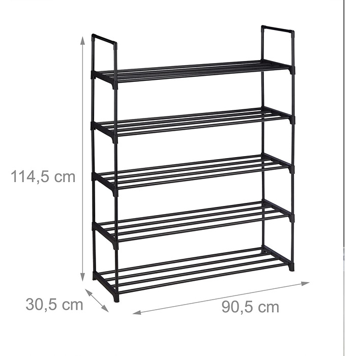 Relaxdays Schuhregal Stecksystem,  für 12 Paar Schuhe, HBT: 67 x 90,5 x 30,5 cm, Schuhständer Metall, schwarz 10036199_348 (5 Ebenen)