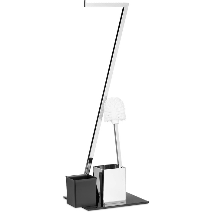 Relaxdays WC Garnitur GLASS H x B x T: 77 x 25 x 25 cm Toilettenpapierhalter aus Glas und Metall in Edelstahl-Optik mit Klobürste als Klopapierhalter freistehend WC Bürstengarnitur, silber-schwarz