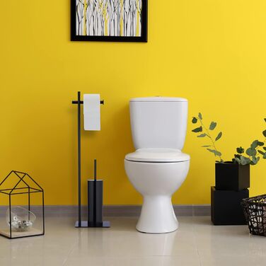 Relaxdays WC Garnitur, stehend, Toilettenpapierständer mit Bürstenhalter, HBT: 78x20x20 cm, mit Bürste, Stahl, schwarz