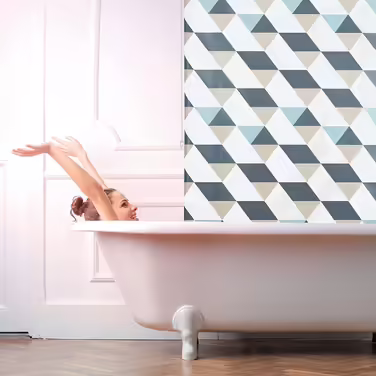 Relaxdays Duschrollo,  Dreieck Muster, Seilzug, Flexible Montage, Duschvorhang für Badewanne & Fenster, bunt (120x240 cm)