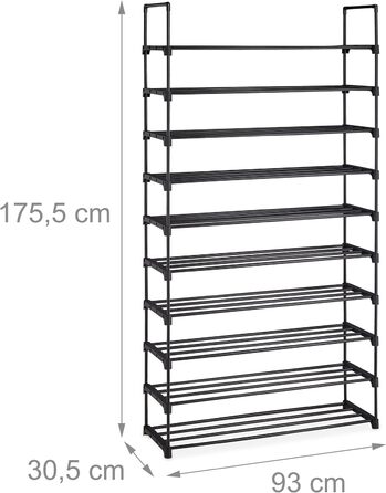 Relaxdays XXL Schuhregal, 10 Ebenen, modular, HxBxT: 175,5 x 93 x 30,5 cm, Metall, (Schwarz)