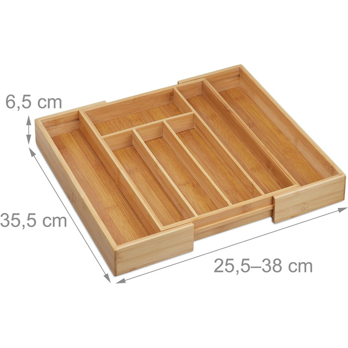 Relaxdays Besteckkasten, ausziehbar, Bambus, 6,5x38x35,5 cm, Natur