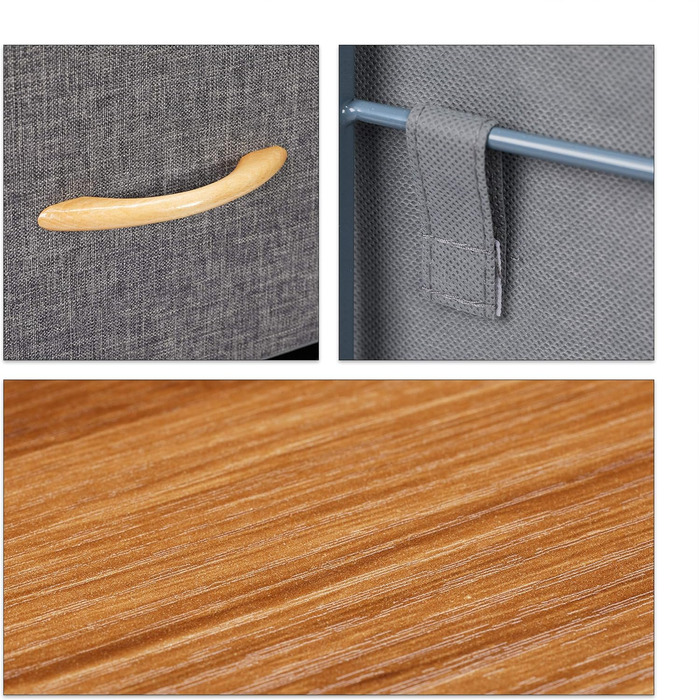 Relaxdays Roll-Schubladenschrank, 6 Stoffschubladen, Holzoptik, 74,5x58x30 cm, grau Design D
