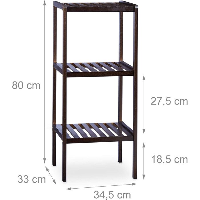 Relaxdays 3 TLG Badregal Set Bambus, Holzregal, Standregal, Bambusregal, Küchenregal, Bücherregal, 3, 4 und 5 Ablagen, Dunkelbraun (Bambus Badregal 3 Ablagen Dunkelbraun)