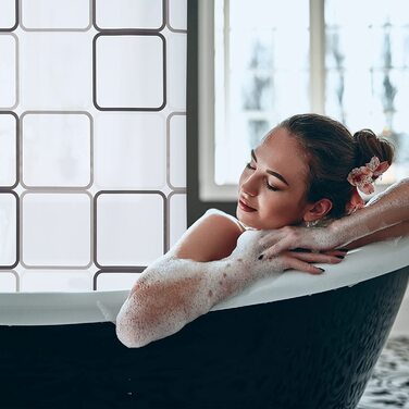 Relaxdays Duschrollo Square, wasserabweisend, Retro Badrollo Wanne u. Dusche, Deckenmontage, 80x240 cm, semitransparent