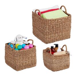 Relaxdays 3-tlg. Aufbewahrungskorb Set aus Seegras