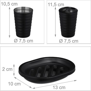 Relaxdays Badezimmer Set, 5-teilig, Badaccessoires Edelstahl matt, komplette Badezimmerausstattung, modern, schwarz 10038861