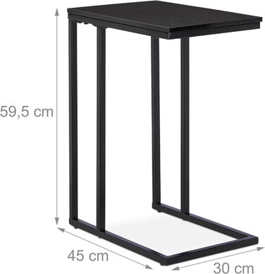 Relaxdays Beistelltisch, eckiger Seitentisch in C-Form, für Couch & Bett, Metall & Holz, HBT: 59,5 x 30 x 45 cm, schwarz