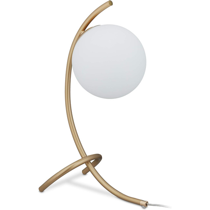 Relaxdays Tischlampe Kugel, geschwungen, Metall & Glas, E27, Lampe Schlafzimmer, Wohnzimmer, Nachttischlampe, gold/weiß, 10034190, 40 x 15 x 22.5 cm