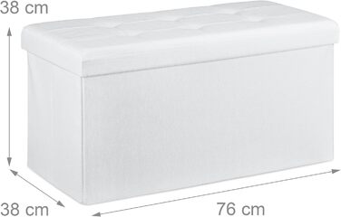 Relaxdays Faltbare Sitzbank XL mit Stauraum, Sitzcube & Fußablage, 38x76x38 cm, weiß