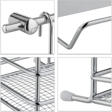 Relaxdays Küchenutensilienhalter Set, Edelstahl-Optik, Küchenrollenhalter, Abtropfgestell, Hängeleisten, 6 Haken, silber
