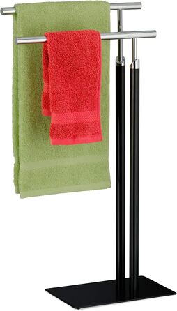Relaxdays Handtuchhalter stehend, 2 Stangen, 78x44x20cm, fürs Bad, Stahl, schwarz/Silber