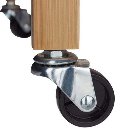 Relaxdays Servierwagen Bambus, 3 Ablagen, 360° Rollen, Edelstahl-Stangen, HBT: 76,5x46x38 cm