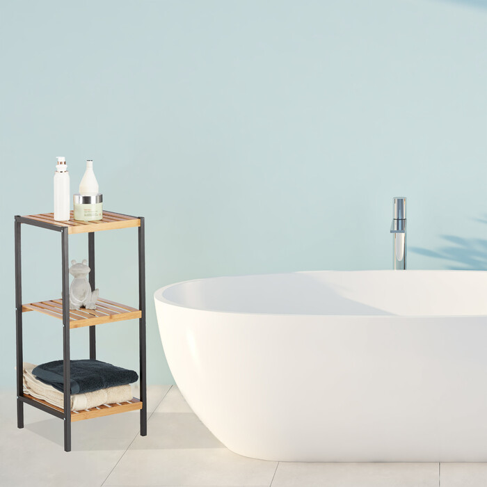 Relaxdays Quadratisches Regal Bambus und Stahl
