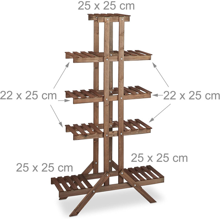 Relaxdays Blumentreppe 5 Ebenen, Holz, Innen, Mehrstöckig, 142,5x83x28,5 cm, Dunkelbraun