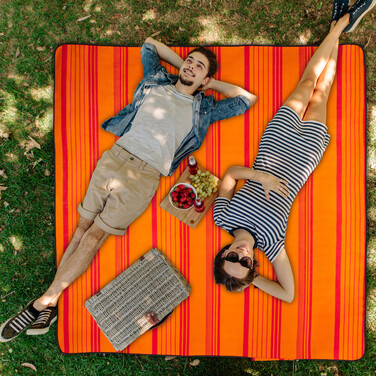 Relaxdays Picknickdecke 200x200cm orange gestreift