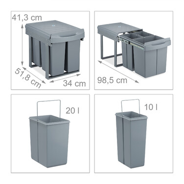 Relaxdays Einbaumülleimer 1x 20l & 2x 10l