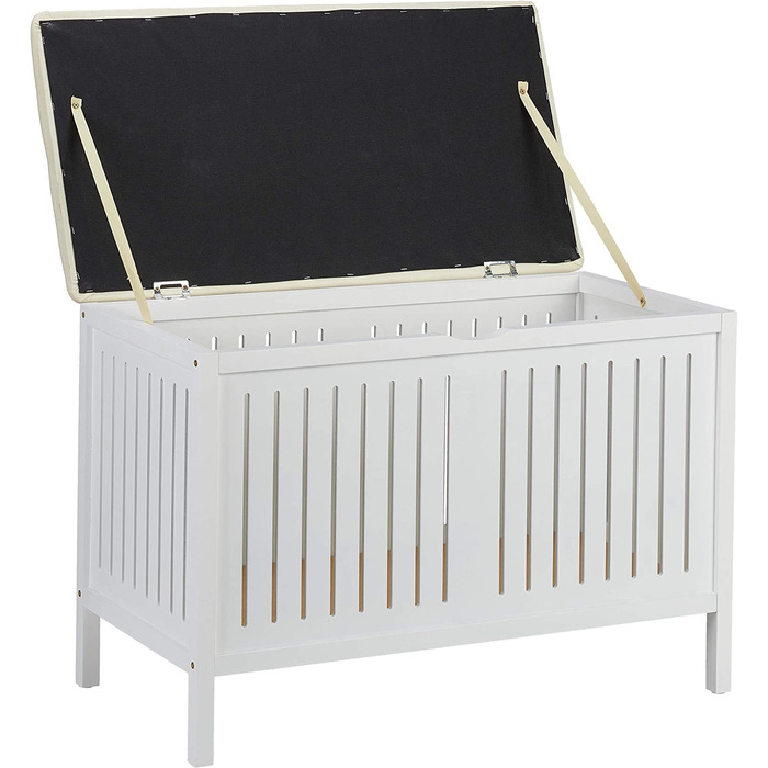 Relaxdays Sitzbank mit Stauraum, gepolstert, 80 l, Landhausstil, Holz, 56x78x39 cm, weiß