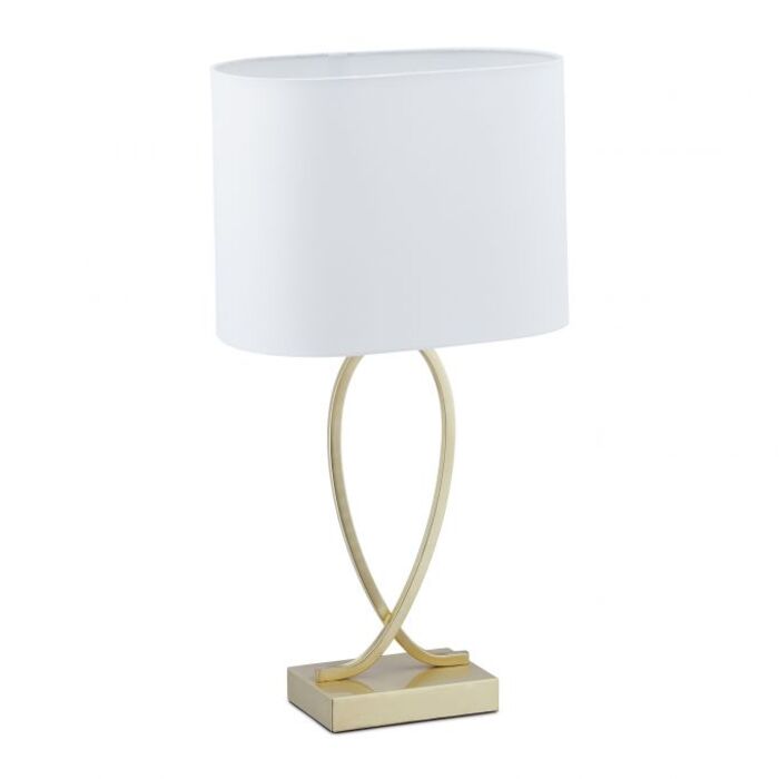 Relaxdays Goldene Tischlampe mit Stoffschirm