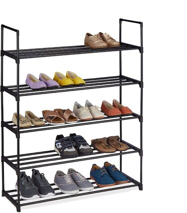 Relaxdays Schuhregal Stecksystem,  für 12 Paar Schuhe, HBT: 67 x 90,5 x 30,5 cm, Schuhständer Metall, schwarz 10036199_348 (5 Ebenen)