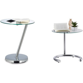 Relaxdays Glas u. Chrom, runder Beistelltisch f. Kaffee Tee, Ablage f. Garten HxBxT: 52 x 45 x 45 cm, silber Kaffeetisch Edge, Metall, 45 x 45 x 52 cm  (Bundle mit Kaffeetisch 46 cm Ø) 
