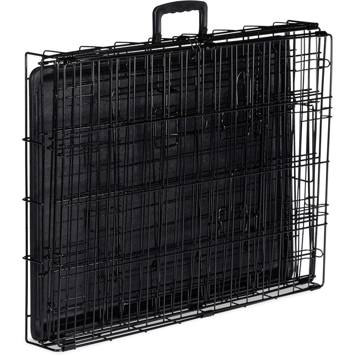 Relaxdays Hundekäfig, Faltbare Hundetransportbox Auto, Welpenkäfig, 2 Türen, Bodenschale, Drahtkäfig Metall, M, Schwarz Schwarz M
