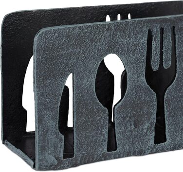 2 x Serviettenhalter, für 33x33 Servietten, schwer, mit Besteck Motiv, Gusseisen, Gastro, Serviettenständer, grau