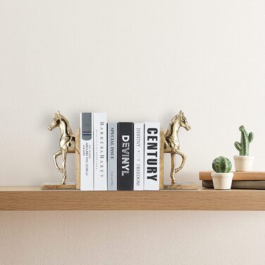 Relaxdays Buchstützen 2er Set, dekorativ, Pferde Figuren, f. Bücherregal, edles Design, HxBxT: 26,5x9x13 cm, Natur/Gold