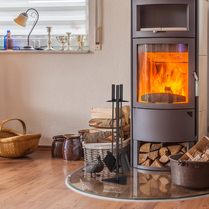 Relaxdays Kaminbesteck 4-teilig Stahl