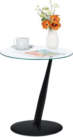 Relaxdays Beistelltisch, runder Couchtisch, H x D: 49 x 45 cm, Glas & Stahl, für Wohnzimmer, moderner Sofatisch, schwarz