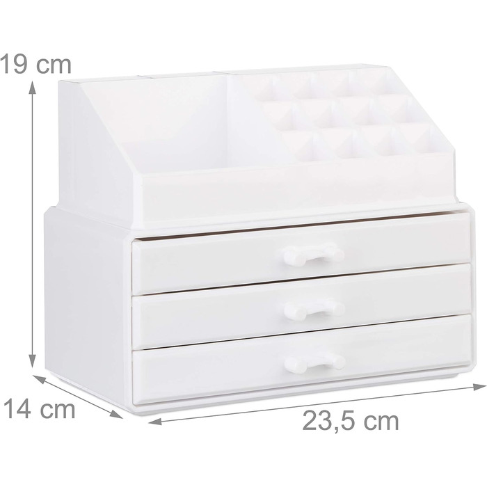 Relaxdays Make Up Organizer klein, 2-teilige Schminkaufbewahrung mit Schubladen, stapelbares Kosmetikregal,  1 Stück (Weiß)