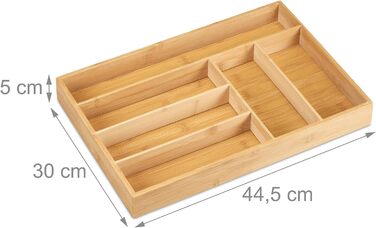 Relaxdays Besteckkasten, 6 Fächer, Bambus, Schubladenkasten klein, HBT: 5x44,5x30 cm