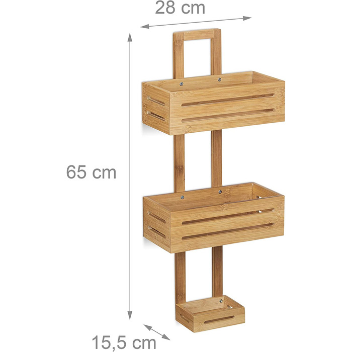 Relaxdays Duschregal Bambus H x B x T: 65 x 28 x 15,5 cm Duschablage aus Holz als Hängeregal Dusche mit 3 Ablagen Duschkorb als Badregal zum Hängen und rostfreier Badschrank sowie Badablage, natur