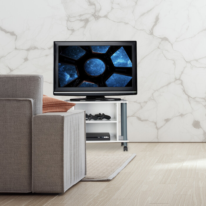 Relaxdays TV Tisch mit Rollen und 2 Fächern