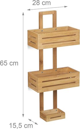 Relaxdays Duschregal Bambus H x B x T: 65 x 28 x 15,5 cm Duschablage aus Holz als Hängeregal Dusche mit 3 Ablagen Duschkorb als Badregal zum Hängen und rostfreier Badschrank sowie Badablage, natur