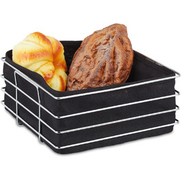 Relaxdays Brotkorb Metall, Stoffeinsatz, modern, Edelstahl, HBT 10,5x23x23 cm, schwarz