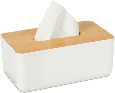 2 x Tücherbox mit Bambusdeckel, Bad, modernes Design, Kunststoff, 10x23x13 cm, weiß/Natur