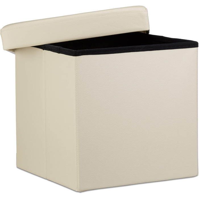 Relaxdays Sitzhocker, Leder, 38x38x38 cm, Creme