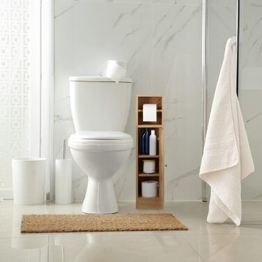Relaxdays Toilettenpapierhalter stehend, Badezimmeregal HBT: 80x20,5x21 cm, Holzoptik, schmaler WC Papier Schrank, braun