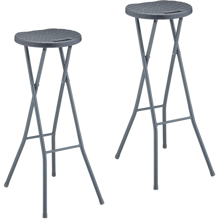 Relaxdays Barhocker 2er Set, Rattan-Optik, klappbar, Kunststoff/Stahl, 80x34x45 cm, grau