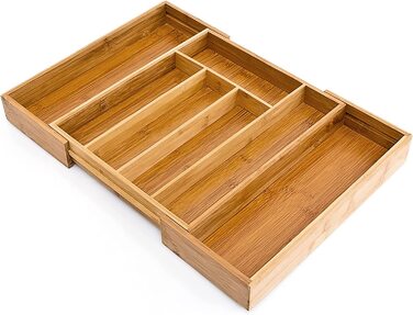 Relaxdays Besteckkasten Bambus, ausziehbarer Besteckeinsatz als Küchenorganizer, Schubladeneinsatz 33,5x29-48x5 cm, natur